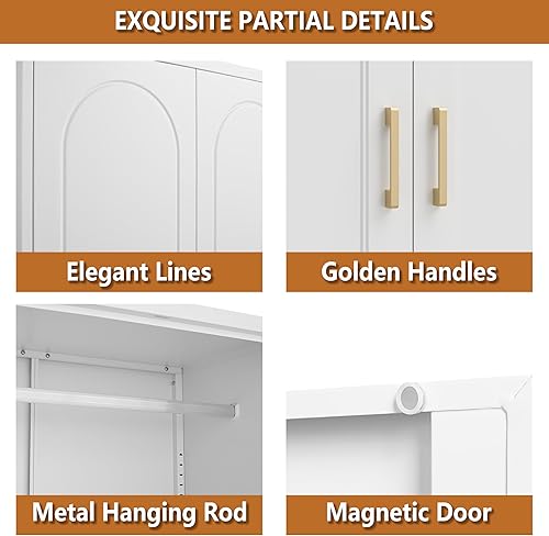 Miniatura 5 de Armario de Metal Guardarropa Closet para Colgar Ropa, Gabinete Armario de 71" de Alto con Barra para Colgar, Grandes Armarios Independientes con