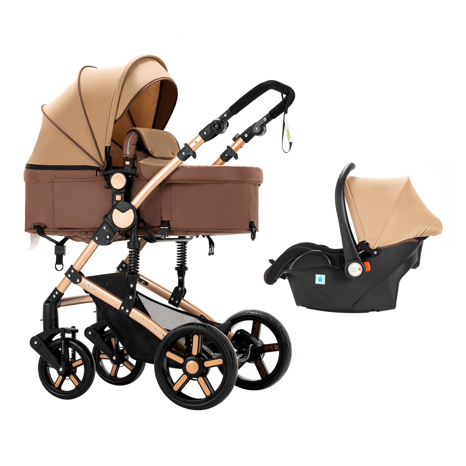 Nine point nine Carrito Bebe 3 en 1, Carricoche Bebe 3 Piezas con Capazo Grande Cómodo, Carro Bebe 3 Piezas Empuje Bidireccional Reversible, Cochecito Bebe Marco de Aleación Aluminio (588 Khaki)