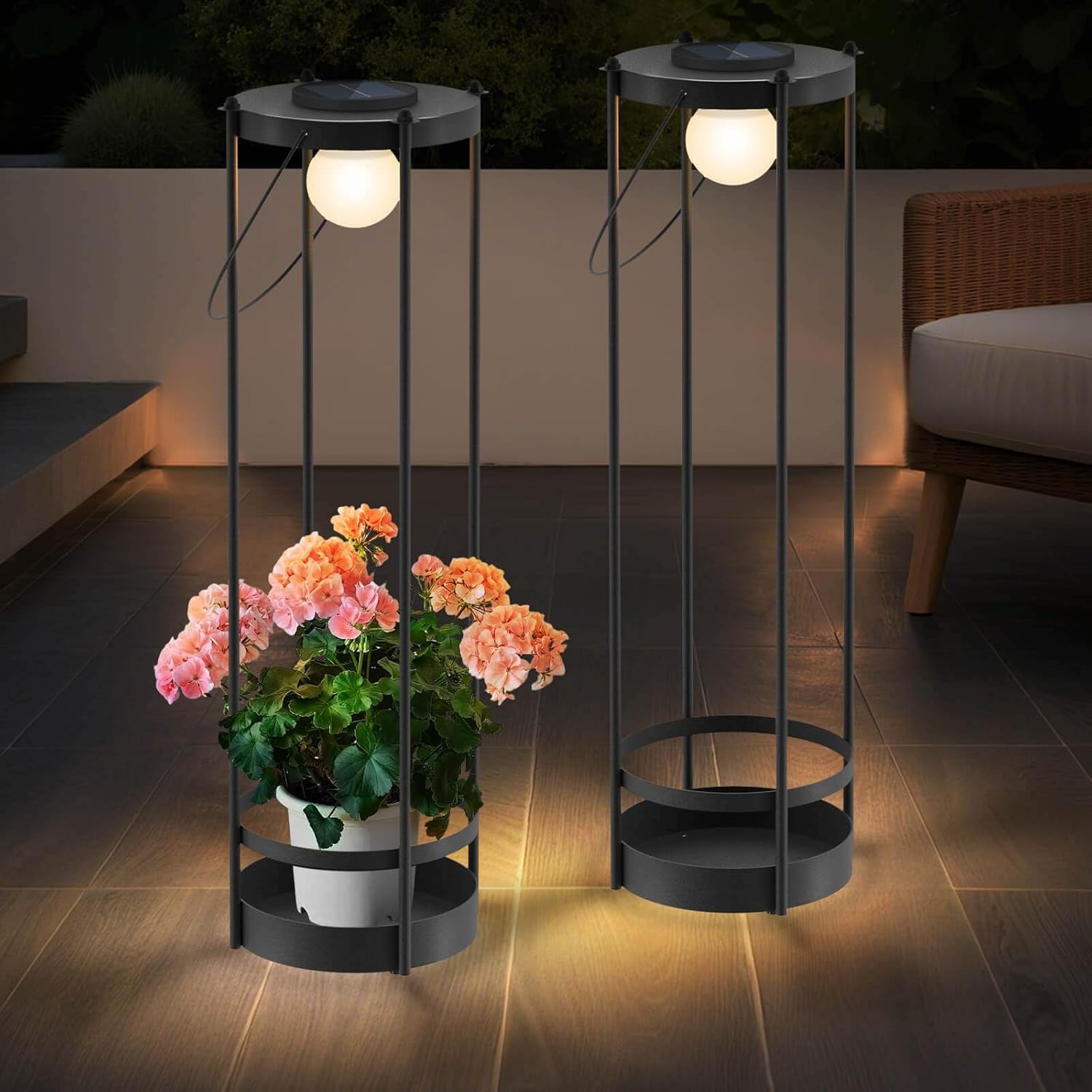 Outdoor Solar Floor Lamp 2-Pack with Plant Stands – Tall Solar Powered Patio & Garden Floor Lamps, Waterproof Standing Lights for Yard, Porch & Outdoor Décor (35.5" H - 2Pack)