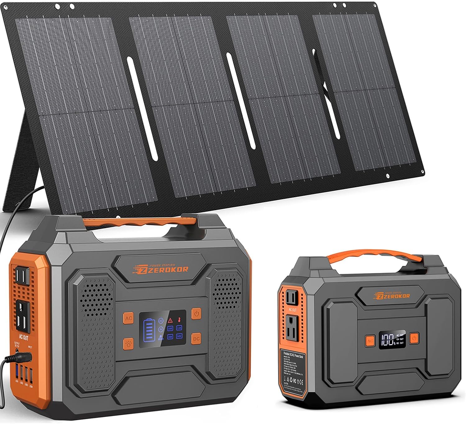 Portable Power Station with solar panel 60W,300W Solar Generator with Panels,100W Portable Power Bank 110v AC Outlet Fast Charging External Laptop Battery Pack for Camping Smart Device RV Van Outdoor