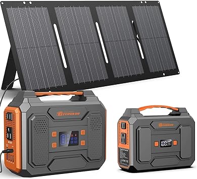 Portable Power Station with solar panel 60W,300W Solar Generator with Panels,100W Portable Power Bank 110v AC Outlet Fast Charging External Laptop Battery Pack for Camping Smart Device RV Van Outdoor