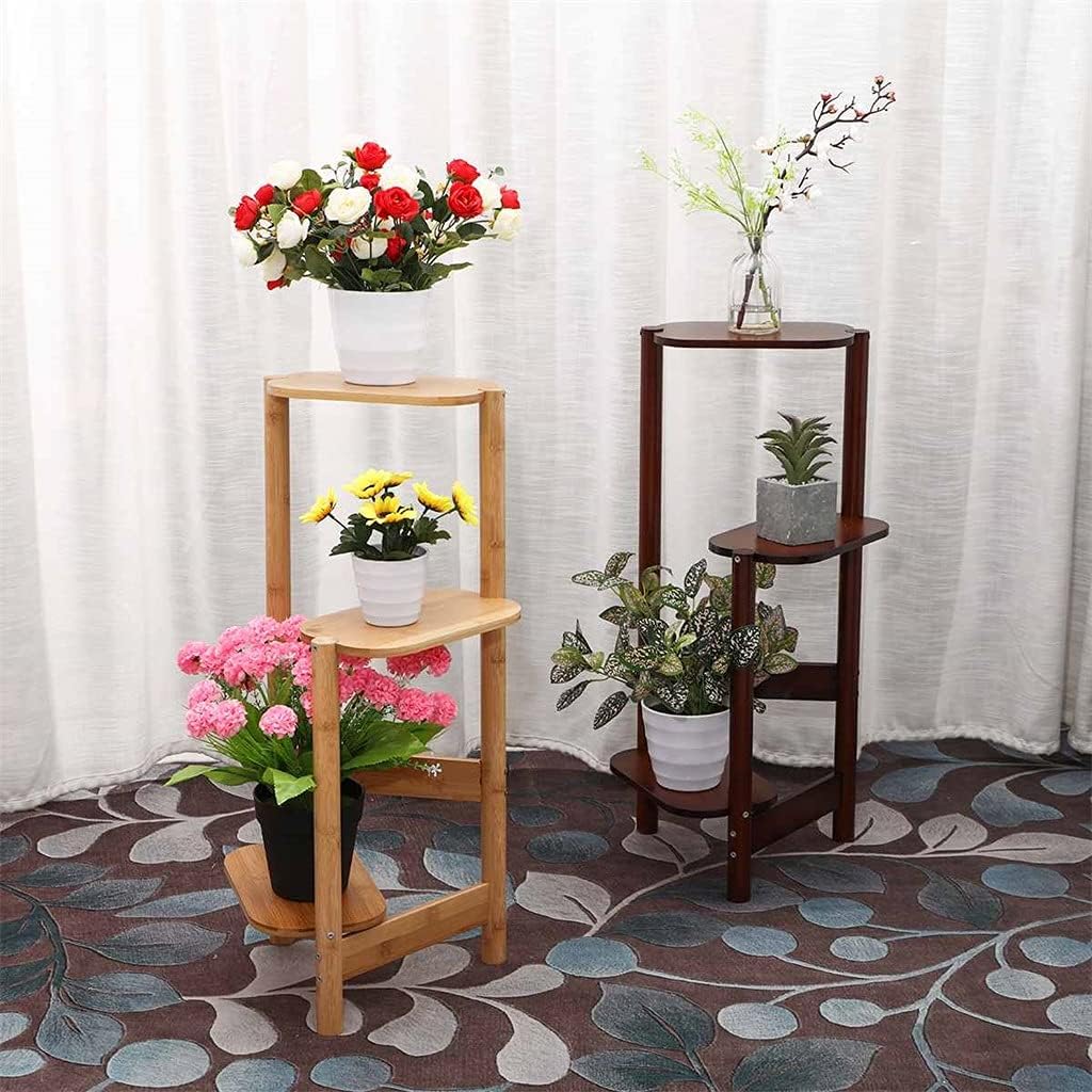 Display Shelves Flower Planter Pot Stands Storage Shelf Support for Flowers Indoor Outdoor Yard 3 Tiers(Wood)