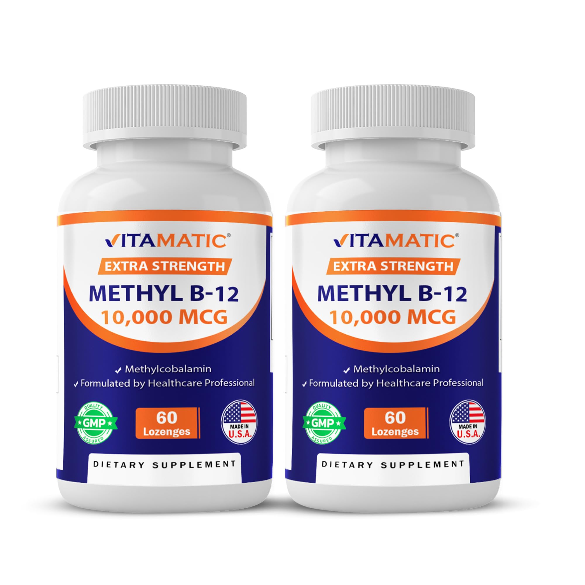 Vitamatic Methyl Vitamin B12 (Methylcobalamin) 10,000 mcg (10mg) 60 Lozenges - Superior Source of Vitamin B12 (2 Pack) 60 Count (Pack of 1)
