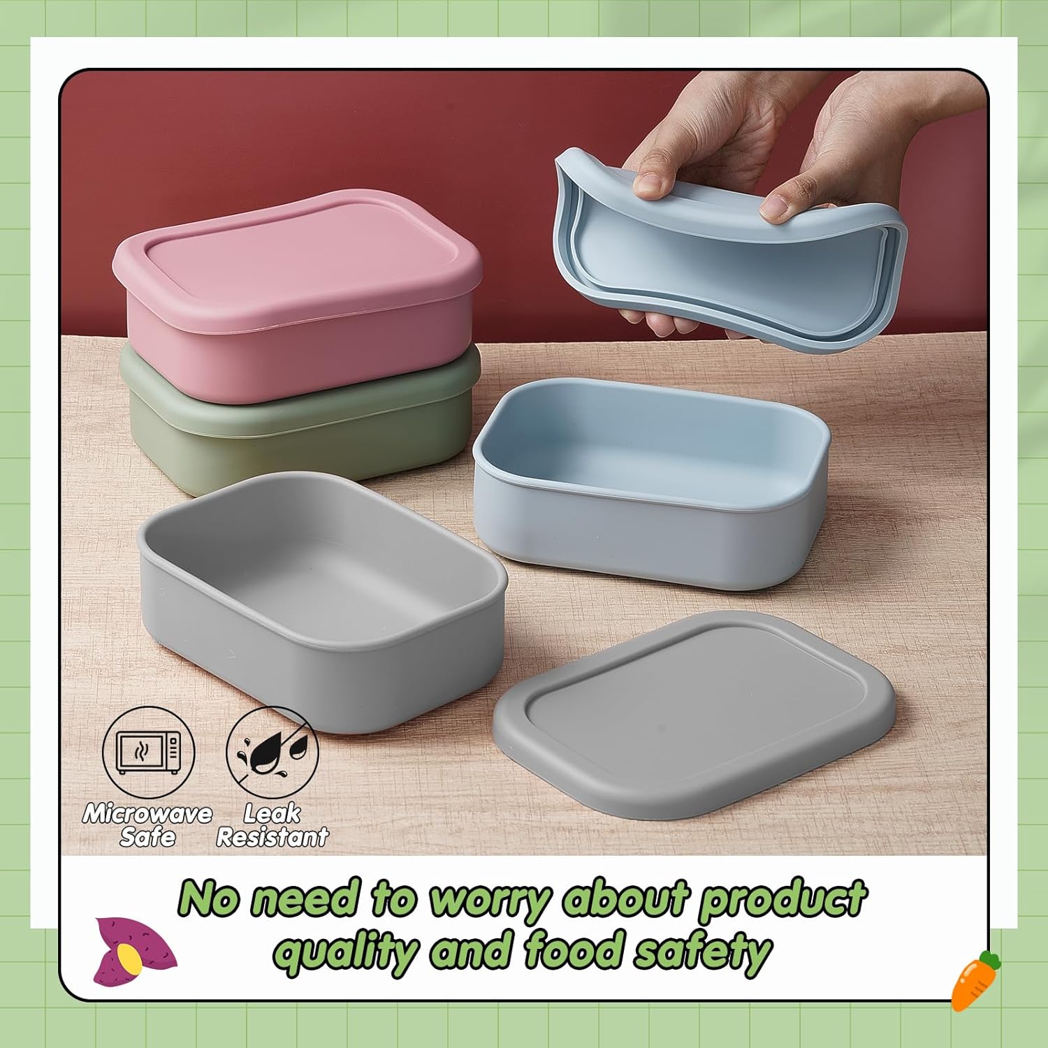 Layhit 4 Pcs Silicone Bento Box Lunch Box for Adult, 23.7 oz Reusable Sandwich Containers Food Storage with Lids Airtight for Lunch Meals Snacks, Dishwasher Freezer Safe (Gray Lotus Pink Multicolor)
