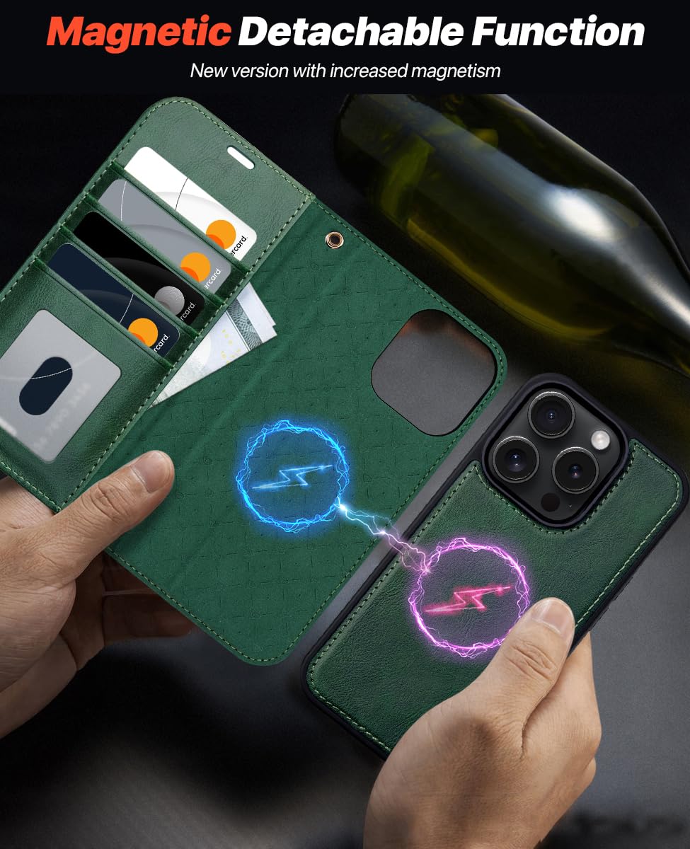 OCASE IPhone 16 Plus Hoesje  2 In 1  Leren Schokbestendige Hoes Afneembare Magnetische Met Polsband Draadloos Opladen Kaartsleuf Standaardfunctie Rfid Beschermhoes Fliphoes Grafiet 1981529093