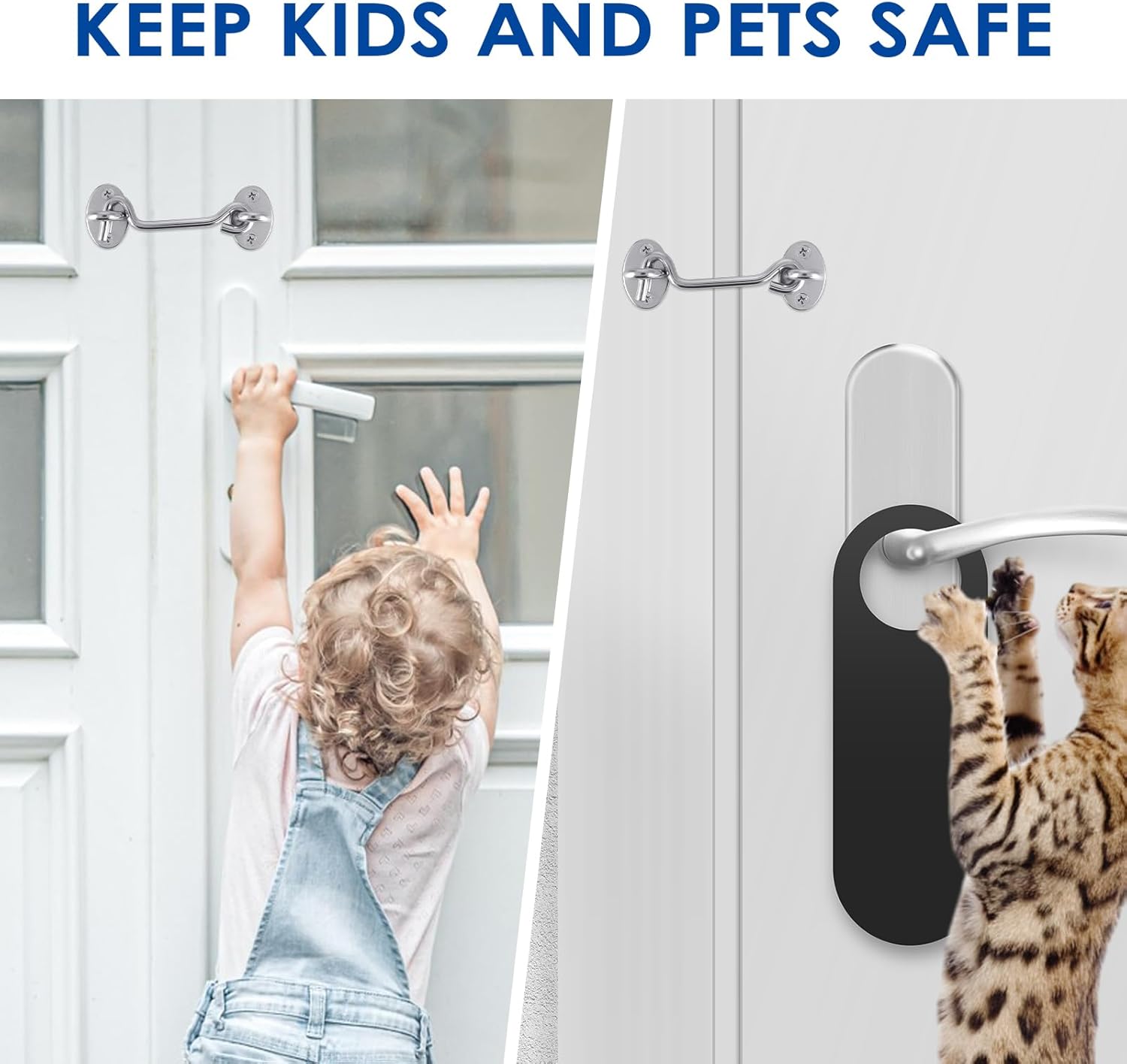 Amabro 4 Inch Hook and Eye Latch, Stainless Steel Door Latch Lock with Mounting Screws Barn Door Lock Cabinet Hook Eye Latch Security Privacy for Window Slide Door Bedroom Bathroom (Silver)