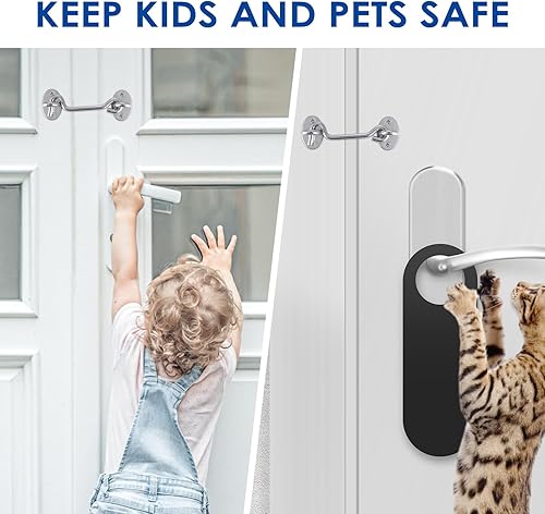 Miniatura 4 de Amabro Pestillo de gancho y ojal de 4 pulgadas, cerradura de puerta de acero inoxidable con tornillos de montaje, cerradura de puerta de granero,