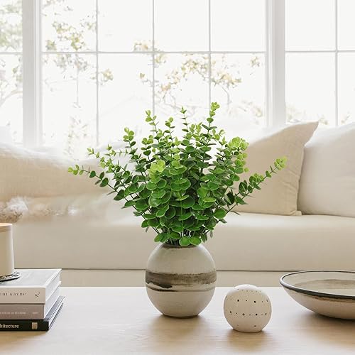 Miniatura 9 de 36 tallos de eucalipto verdes, hojas de eucalipto artificiales, ramas de eucalipto de 15 pulgadas, tallo de eucalipto verde tierno sintético para