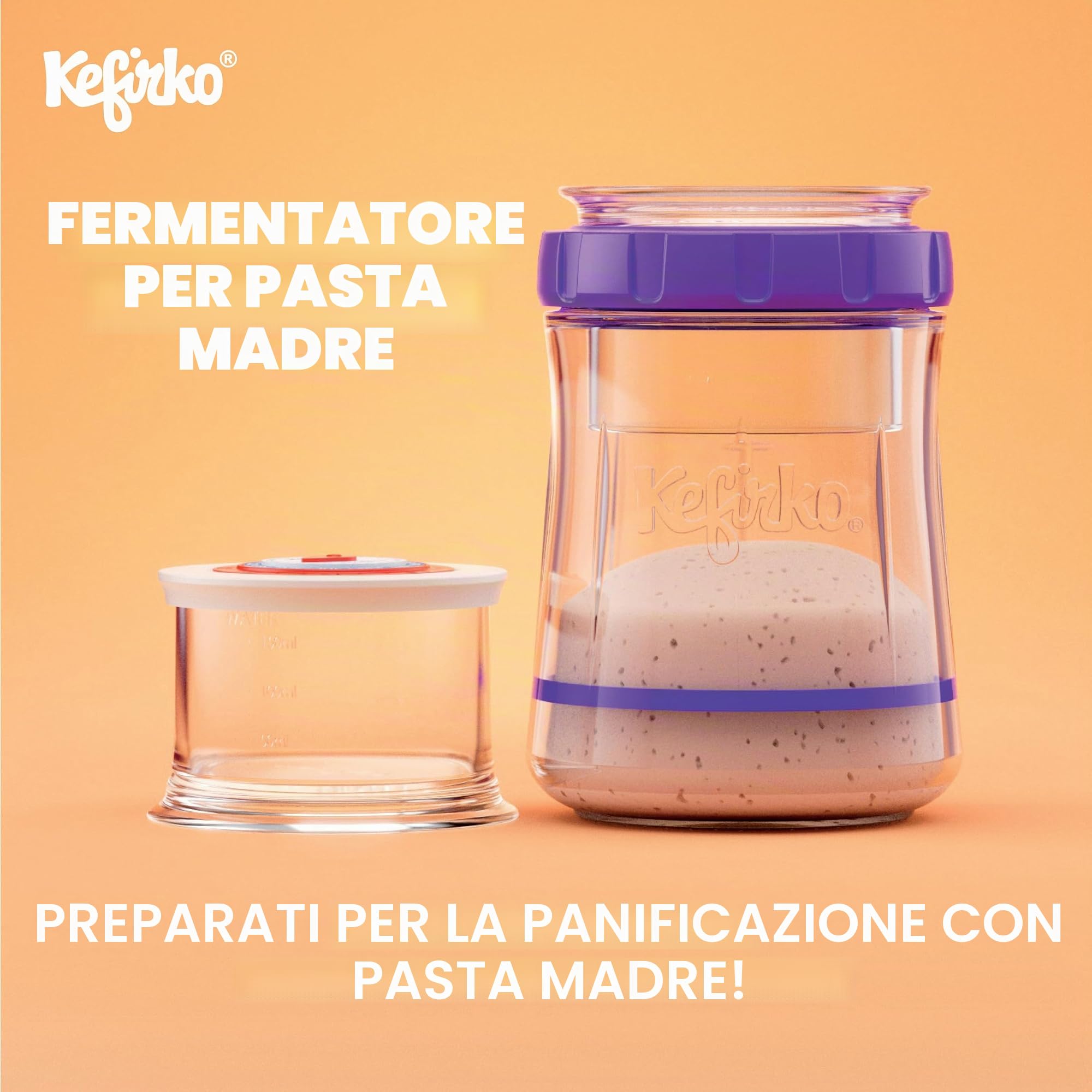 Kefirko Fermentatore a lievito naturale, barattolo di vetro, cucchiaio dosatore, orologio per la fermentazione e libro di istruzioni, 900 ml (viola, 900 ml)