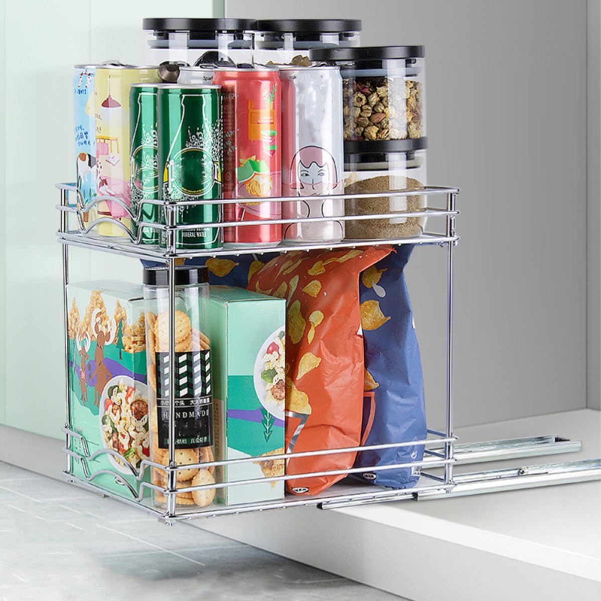 Estante Doble Soporte para Botellas de Condimentos para Especias de Cocina de Metal Diseño Vertical para Optimizar Espacio en Cocina Pequeña