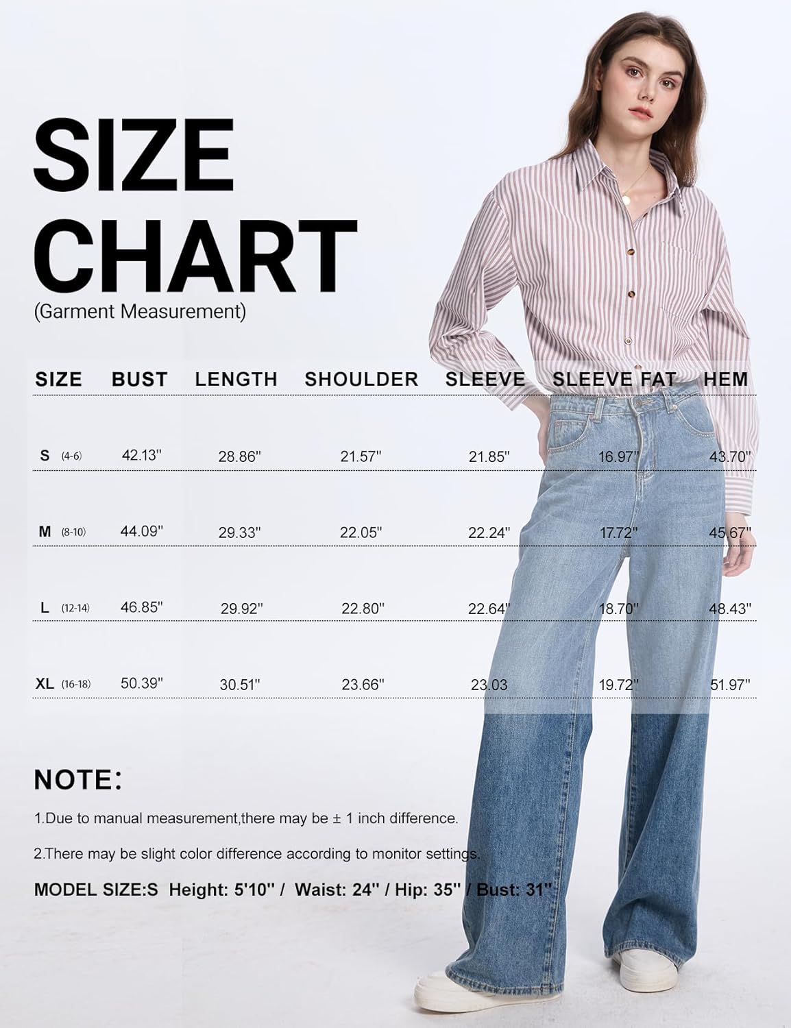 PEHMEA Women's Striped Button Down Shirts Long Sleeve Cotton Blouse with Pocket for Casual Office Daily - Image 6