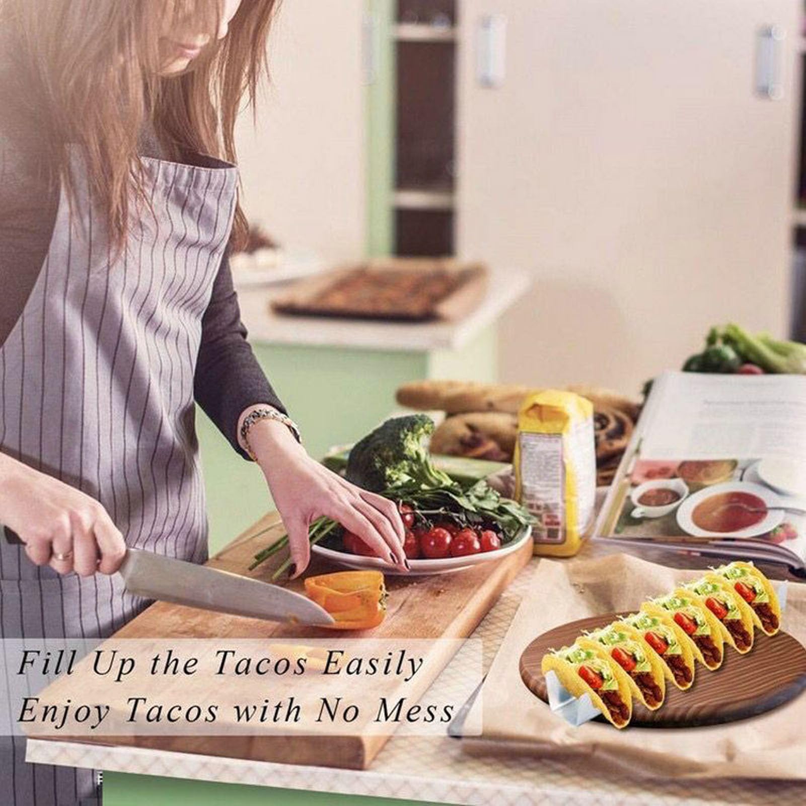 Raguso Porta Taco , 6 Griglie Porta Taco Resistente alla Corrosione in Acciaio Inossidabile Facile da Usare Antiruggine per Cucina