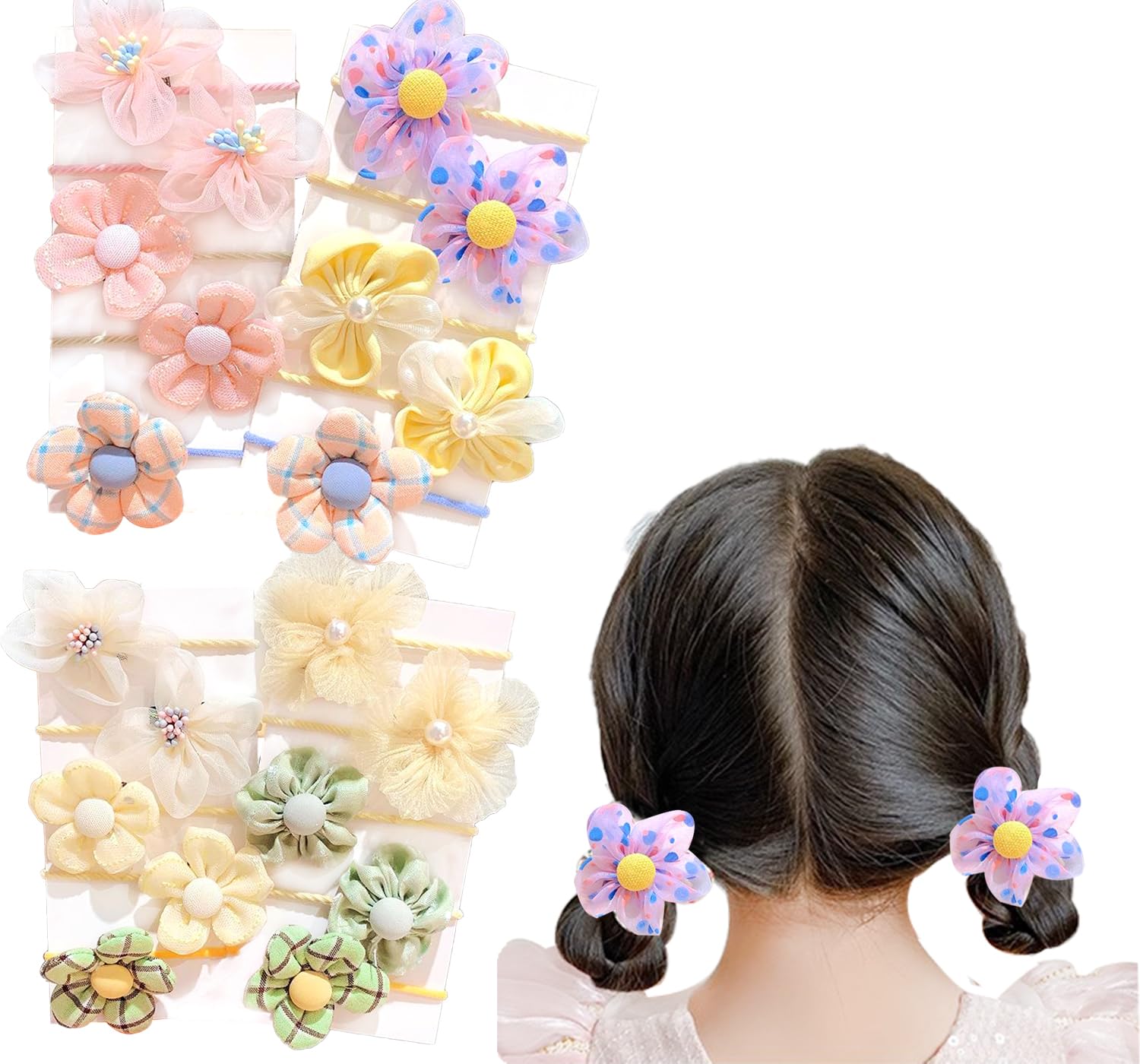 Wenlly 20 pieces sweet flowers hair ties, elastic ponytail holders, cute hair scrunchies, hair accessories, yellow