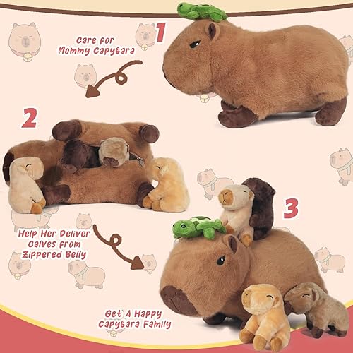 Miniatura 4 de Capybara - Peluche grande 5 en 1 con bebés en el interior, 14.2 pulgadas, almohada de peluche Capybara con 4 peluches de Capybara en bolsa con