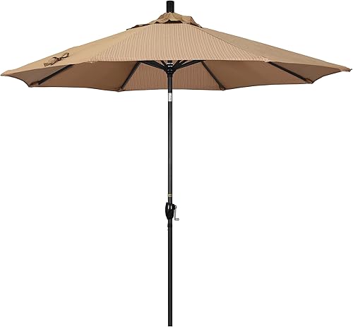 Miniatura 18 de California Umbrella Paraguas redondo de aluminio de 9 pies, manivela elevadora, botón de inclinación, poste negro, olefina azul escarcha