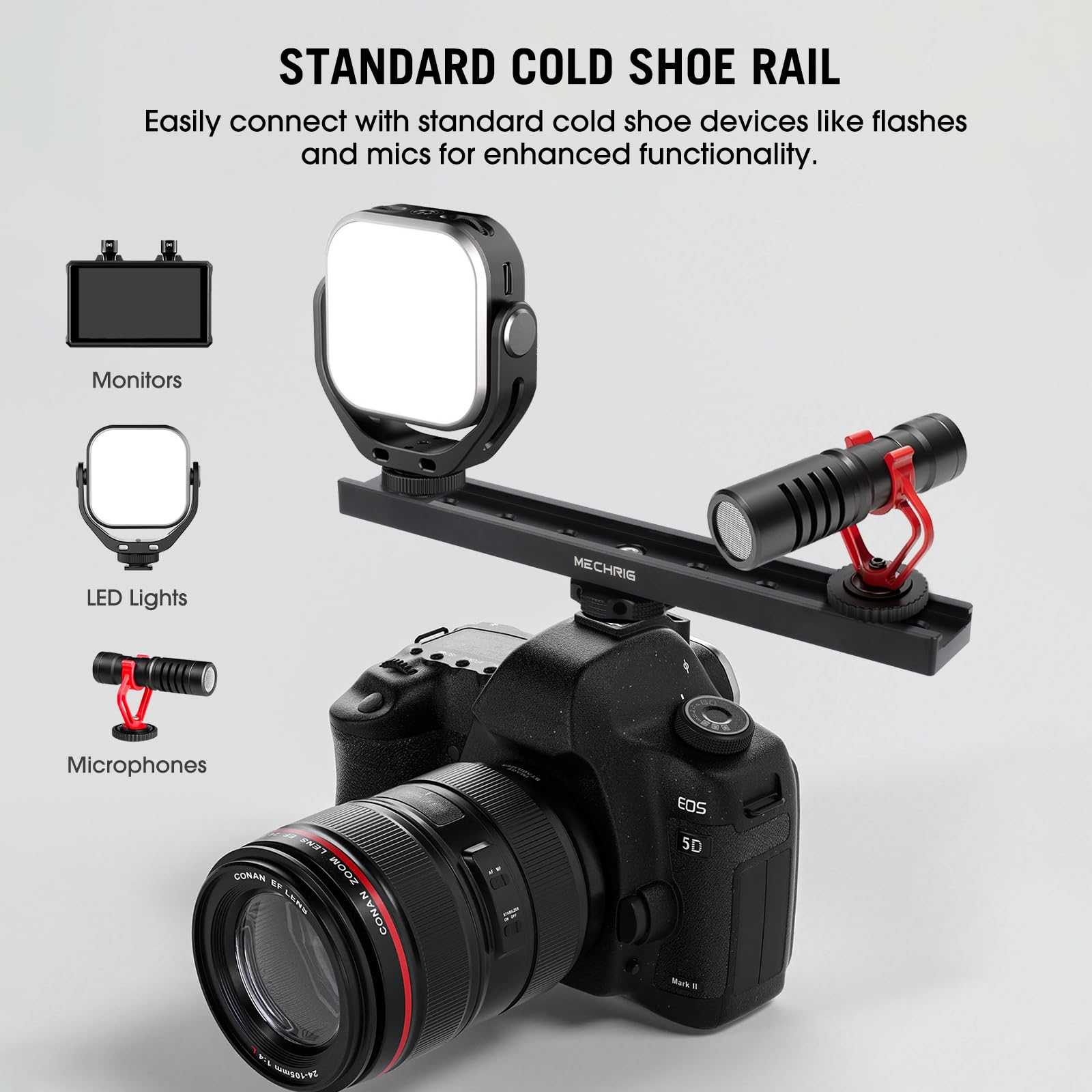 7-Zoll-Blitzschuhhalterung, Blitzschuh-Verlängerungsstange, Aluminium-Gleitschiene, Blitzschuhhalterung mit 1/4-Zoll- und 3/8-Zoll-Gewinde für DSLR-Kamera, LED-Videoleuchte, Mikrofonmonitor (62033)