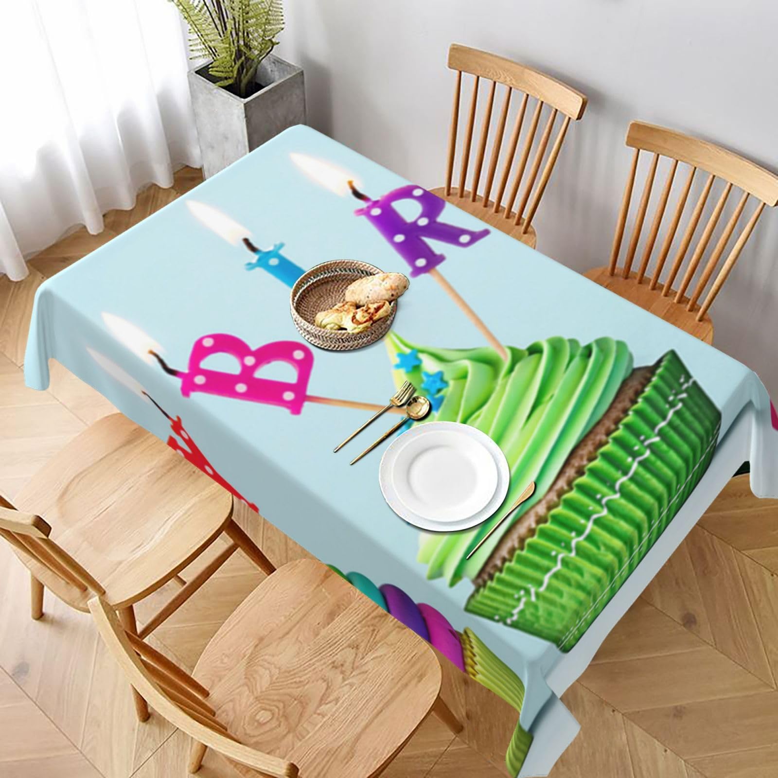 BNVSADC Colorful Happy Birthday Cupcakes Printed Rectangle Tablecloth 228x152 CM, Water Resistant Polyester Table Cloth Decorative Fabric Table Covers for Kitchen Dining Table Parties Camping