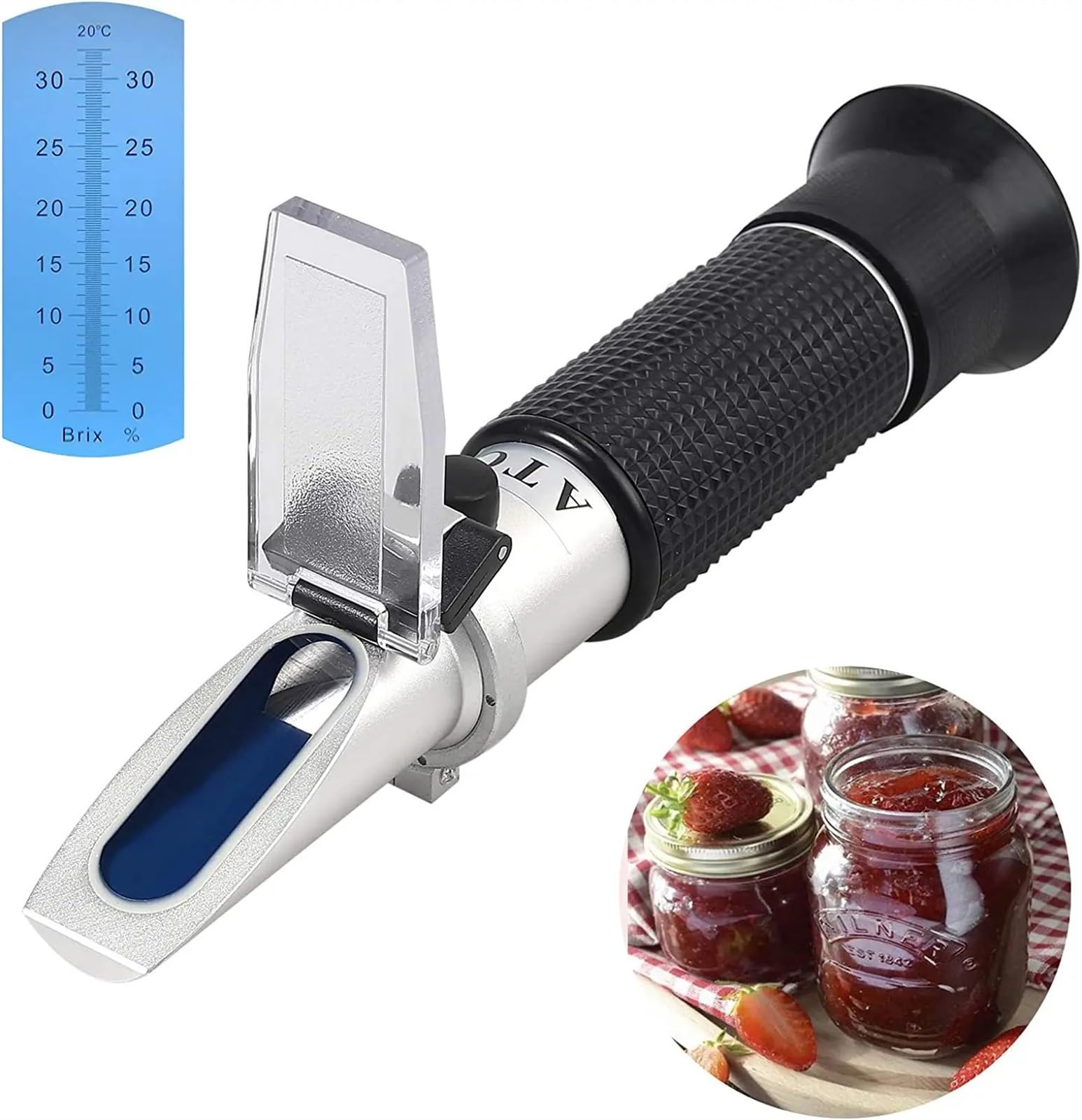 Kogedss One Color Refractometer, Refractometer Sugar Concentration Meter Densimeter 0-32% Handheld Saccharimeter Atc Tester Fruits Grapes