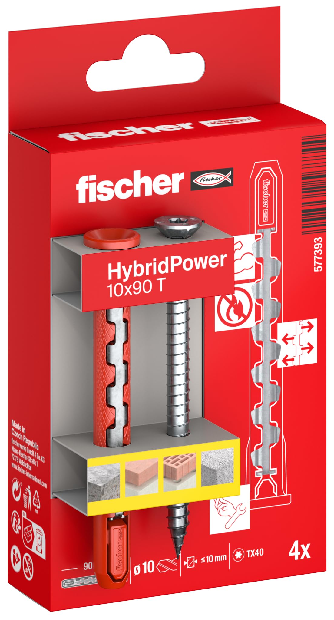 Fischer 508274 verlengde pluggen N 6 x 60 Y, slagbevestiging met voorgemonteerde spijker voor volledig, halfvol en beton, 25 stuks per verpakking, grijs, 6 x 60 mm