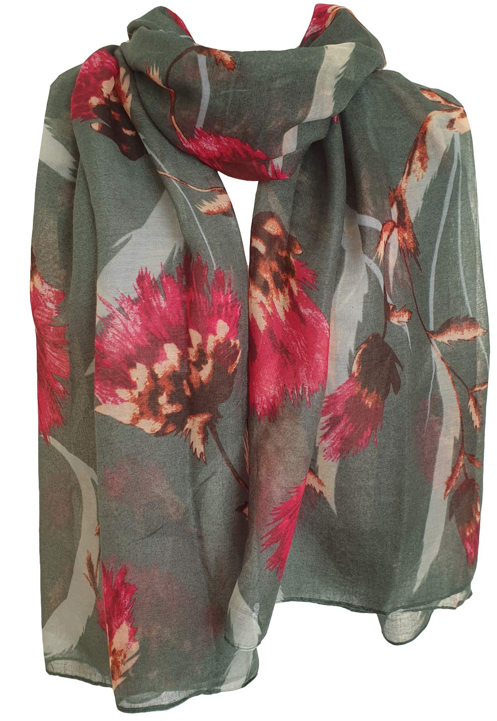 Glamlondon Women's Green Thistle Print Scarf Flower Fashion Floral Shawl Wrap (Green)
