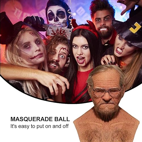 Miniatura 8 de XiaoHuaEr - Máscara decorativa de anciano, cara completa y cuello para mascaradas, máscara de silicona para Halloween, máscaras antiarrugas humanas