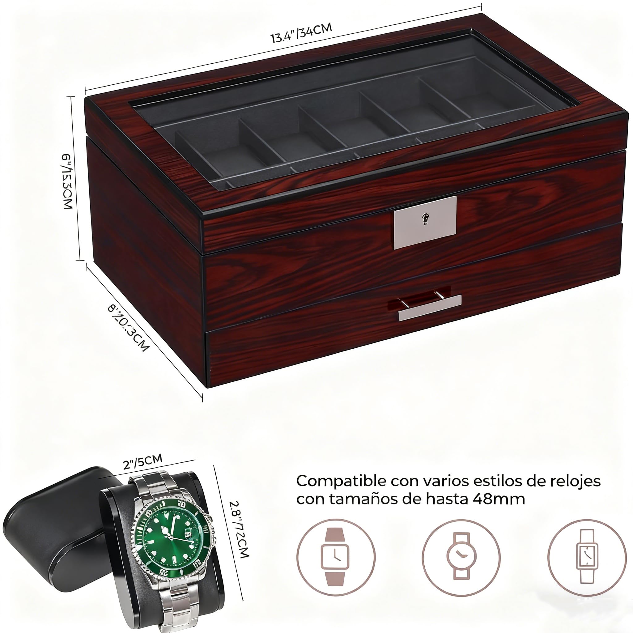 ANWBROAD Caja para 12 Relojes Caja para,Madera Caja de Reloj de Doble Capa