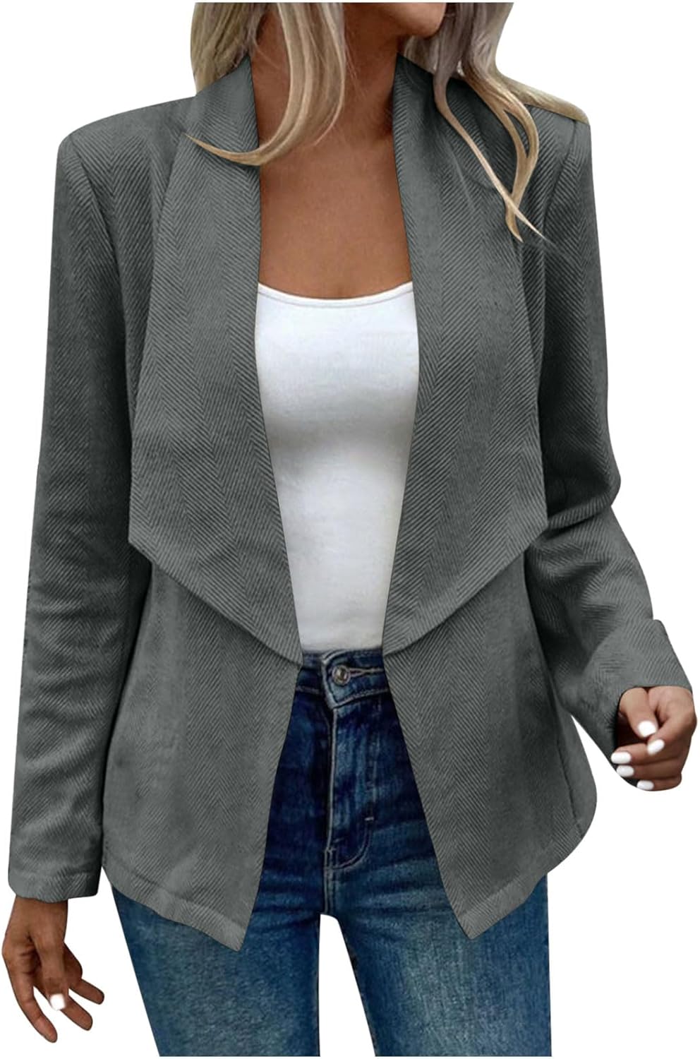 Wool Blend Winter Coats for Women Fall Textured Jackets Draped Open Front Cardigan Business Casual Outerwear