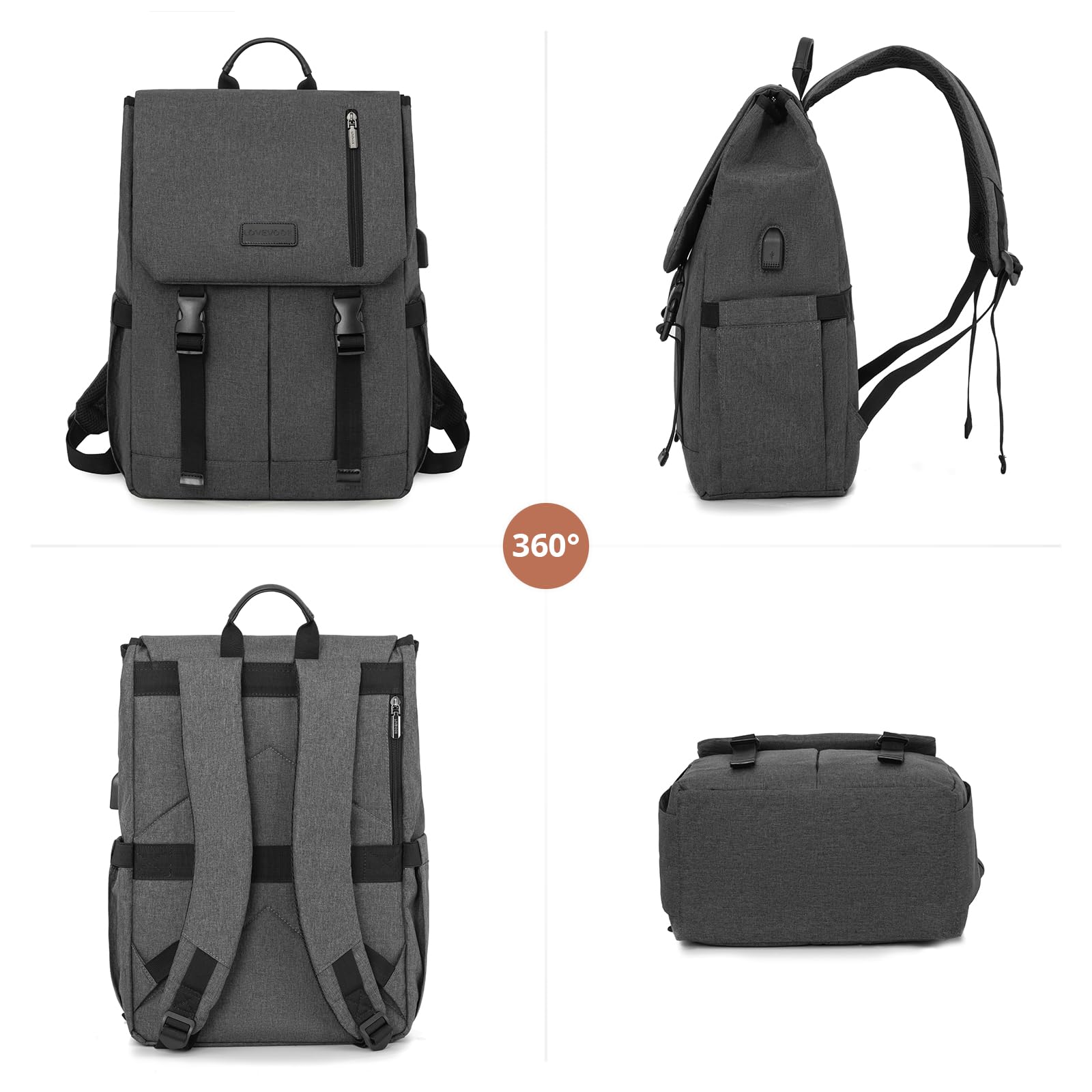 LOVEVOOK Mochila Mujer Hombre Bolso Mochila Ordenador Portatil 15.6 Pulgadas Mochila Escolar Adolescente con USB Mochilas Antirrobo Casual Laptop Backpack Impermeable para la Universidad Viaje