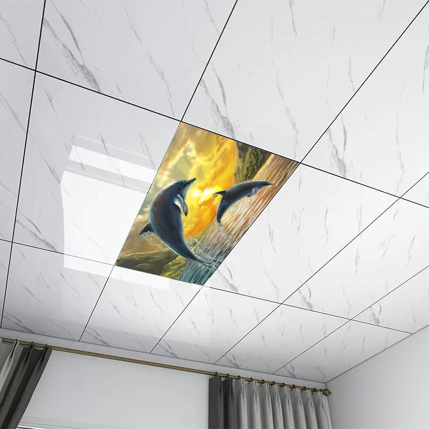 2PCS Magnetic Fluorescent Light Covers for Classroom Ceiling Lights - Dolphin Pattern Decor Filters