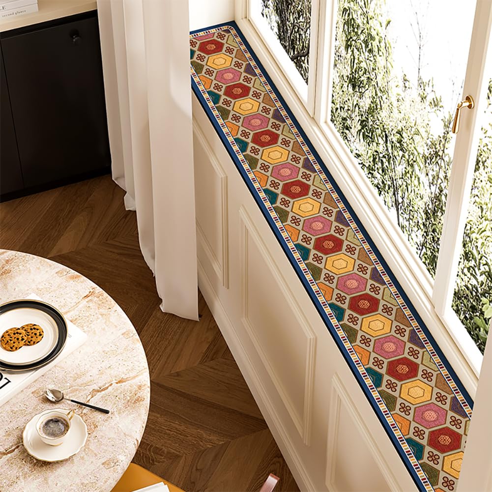 QHanky Window Sill Mat,15x100cm Diatomaceous Earth Absorbent Mat With Rubber Backed,Non Slip Cushion For Windowsill,Quick Drying Cuttable Pad,Easy To Clean,for Hallway Bedroom Home (Multicolour G)