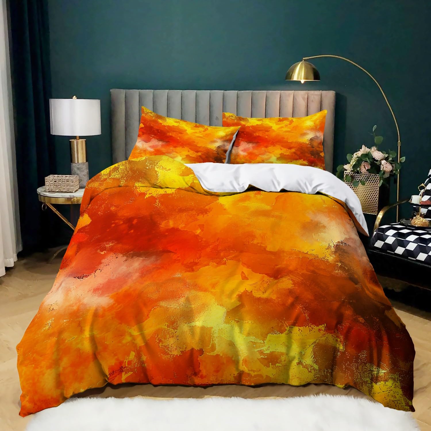 Housse de couette 220x240 cm abstrait dégradé jaune en microfibre pour lit ado