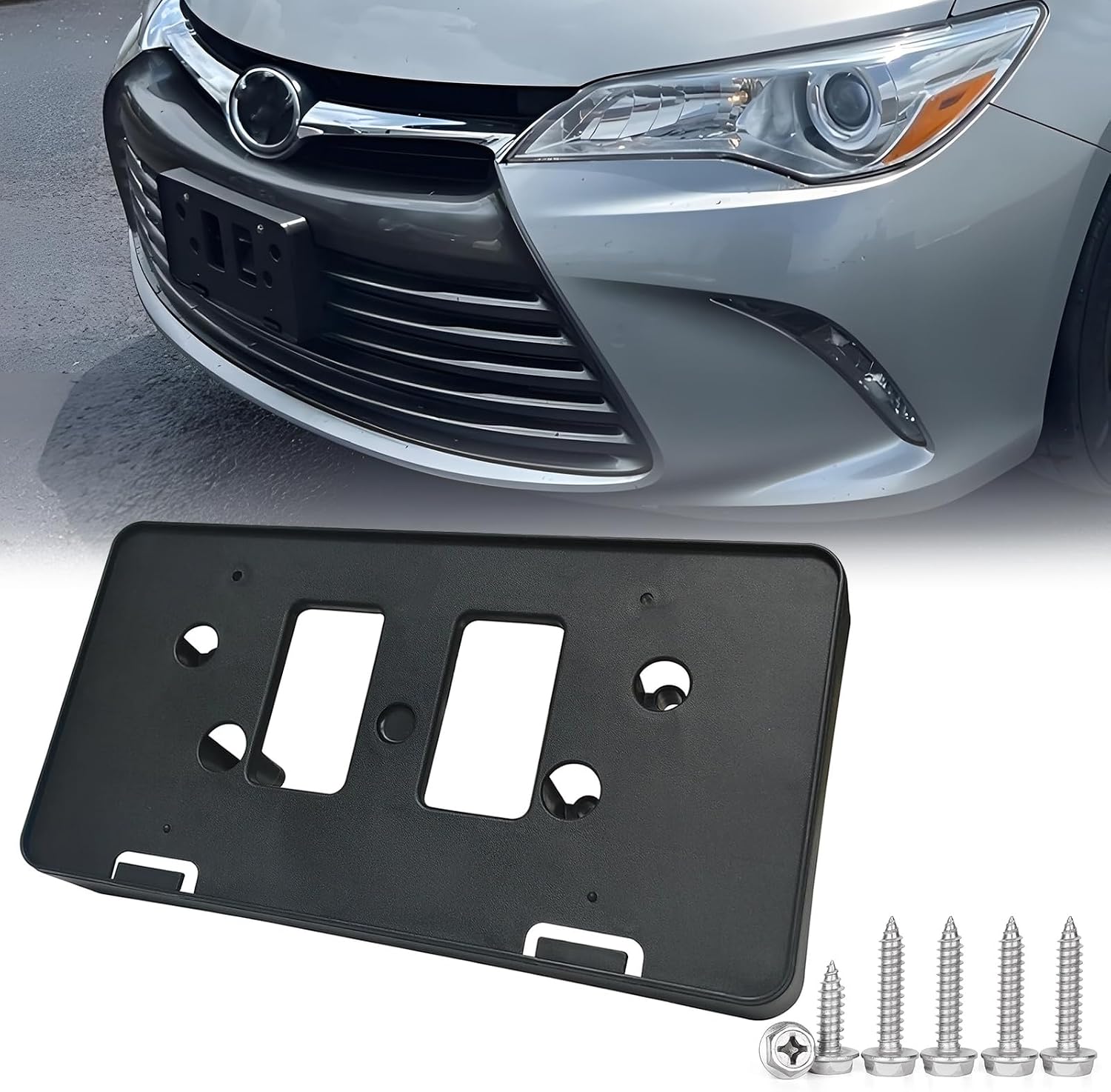 FASTCHE Front Bumper License Tag Plate Frame Bracket Holder Compatible with 2015 2016 2017 Toyota Camry Hybrid SE/SE/XSE/Special Edition License Plate Bracket Replace # 7510106040, TO1068131
