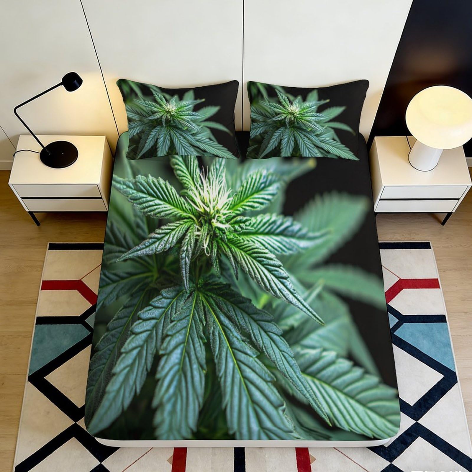 Pnayamiorkfel Style-5 3D Printed Cannabis Leaf Fitted Sheet Microfiber Green Botanical Mattress Cover For Bedroom Dorm Decor Washable 90X200x25cm