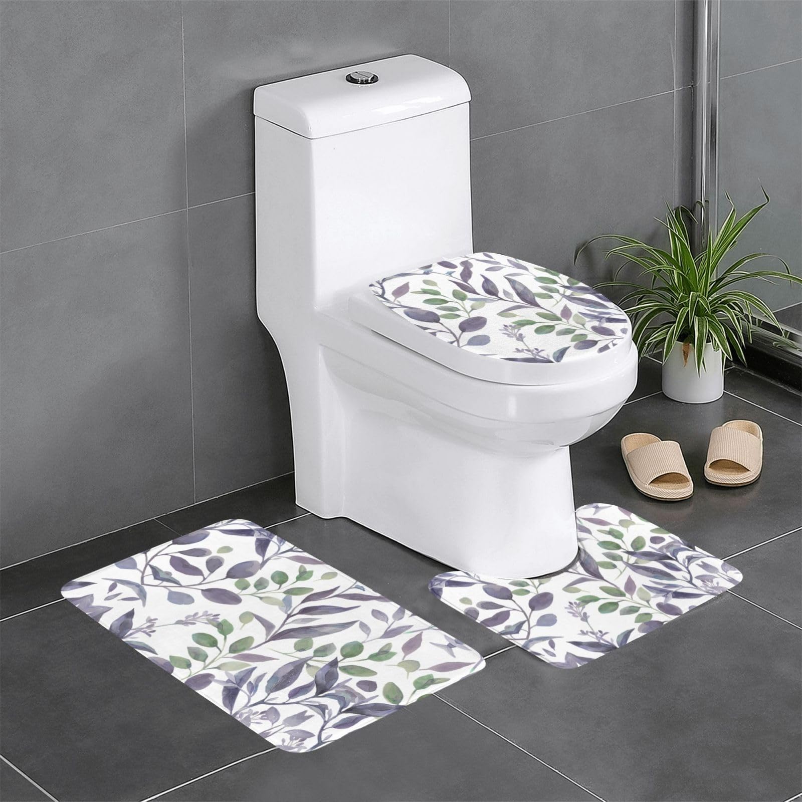 Tapis de salle de bain motif feuilles vert sauge pour une ambiance spa