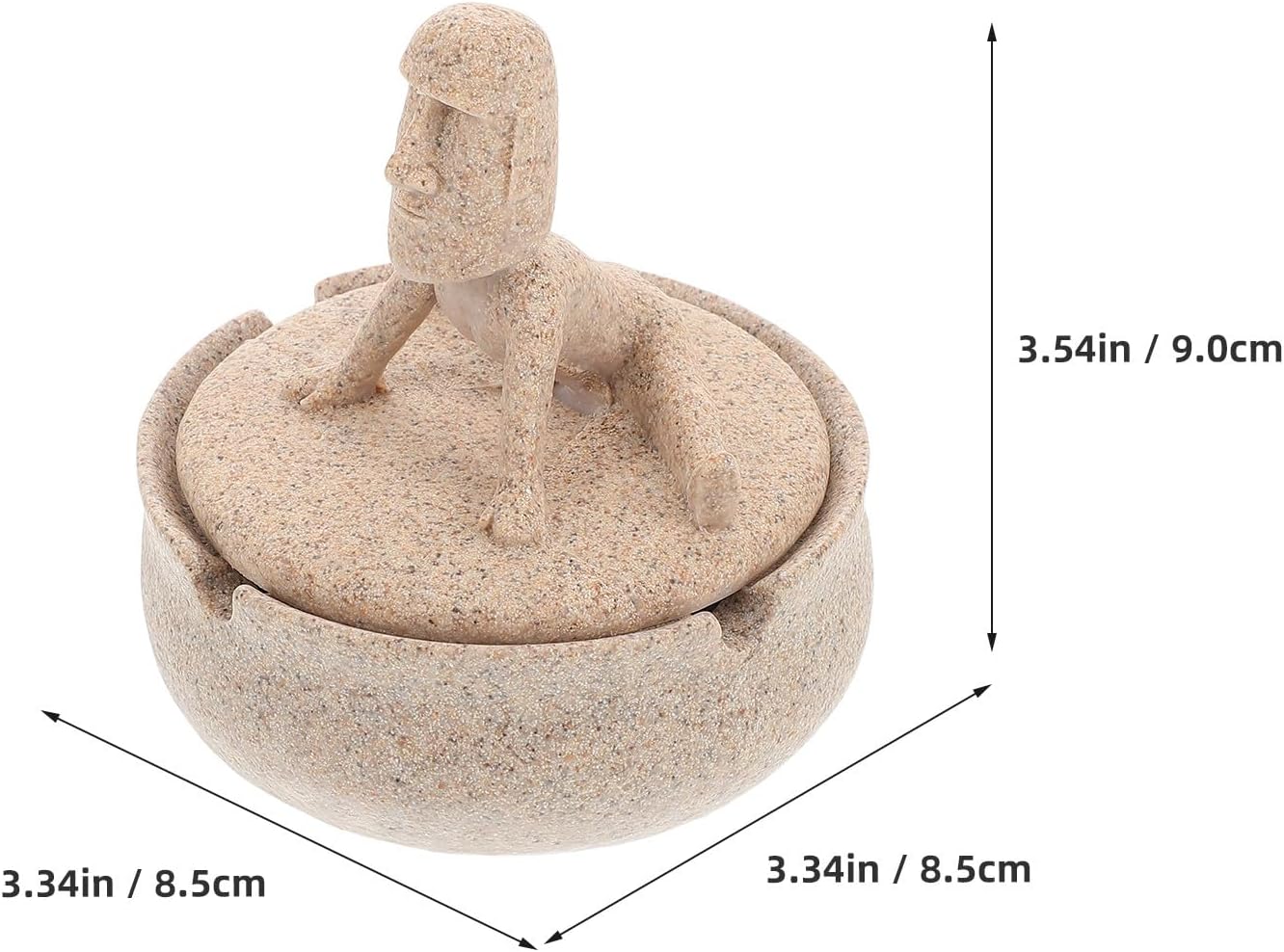 Yoga Stone Ashtray with Cover round Resin Ash Holder Smokers Desktop Ash Tray for Office and Home Décor Sandstone Color