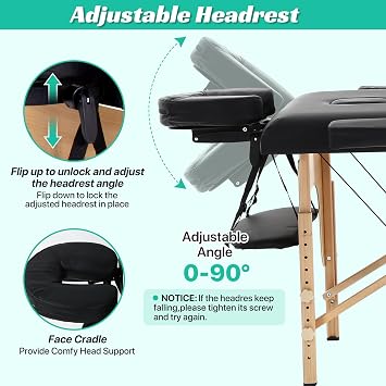 Portable Massage Table - Folding Spa Bed for Physical Therapy, Esthetician, Tattoo - Black