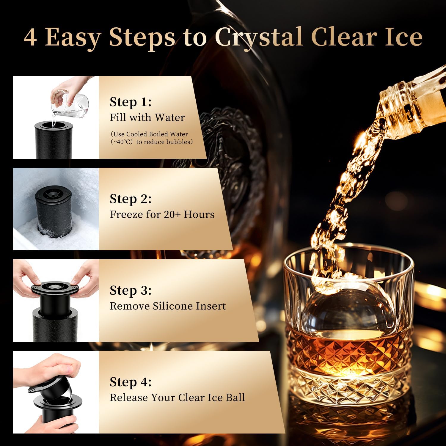 Clear Ice Ball Maker for Whiskey: 2.5" Crystal Clear Ice Maker - Large Silicone Ice Sphere Maker for Bourbon & Cocktails - Easy Release Ice Cube Maker for Home Bar(2PACK)