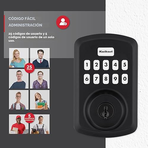 Miniatura 4 de Kwikset Powerbolt 250 - Cerradura electrónica de transición con teclado de 10 botones, color negro mate, con cómoda entrada sin llave, códigos de