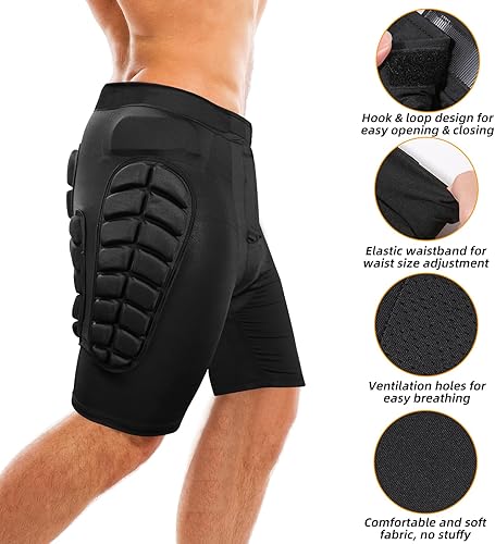 Miniatura 4 de SOURRI Pantalones cortos acolchados con protección 3D para snowboard, patinaje y esquí, protección para cadera, glúteos y coxis
