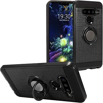 Z-GEN - Compatible with LG V50 ThinQ - Hybrid Phone Case with Ring Stand - RS2 Black