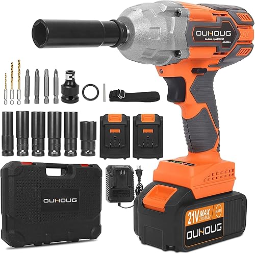 Llave de impacto inalámbrica de 12 pulgada Impack Gun 21V Power Impact Driver Impack Drill Max Torque 442Ft-lbs (600N.m) 3200RPM Li-ion 4.0AH