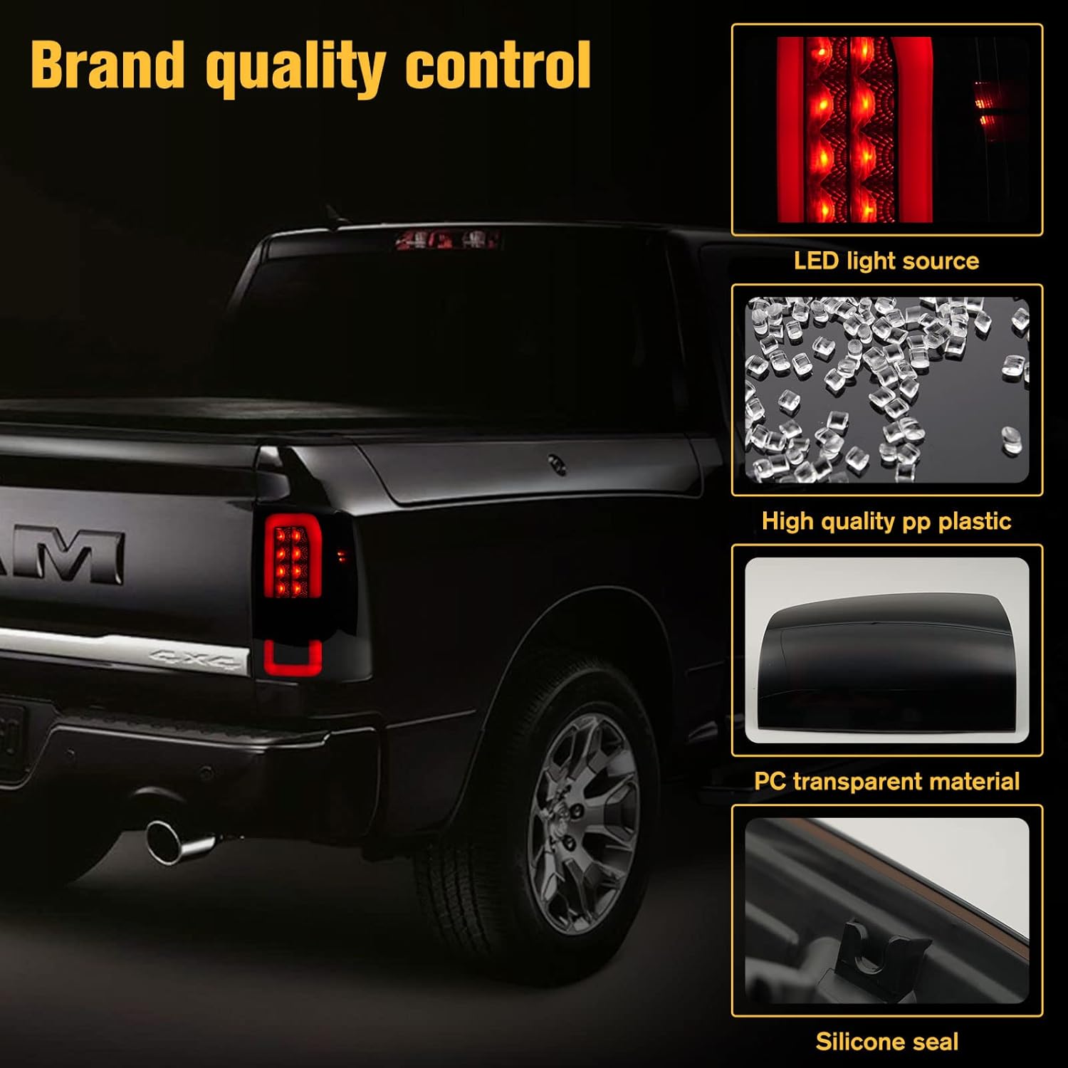 Upgrade LED Tail Lights Compatible with Dodge RAM 1500 2009-2018, Ram 2500 3500 2010-2018 Factory Halogen Taillight Models, Smoke Lens, 2PCS