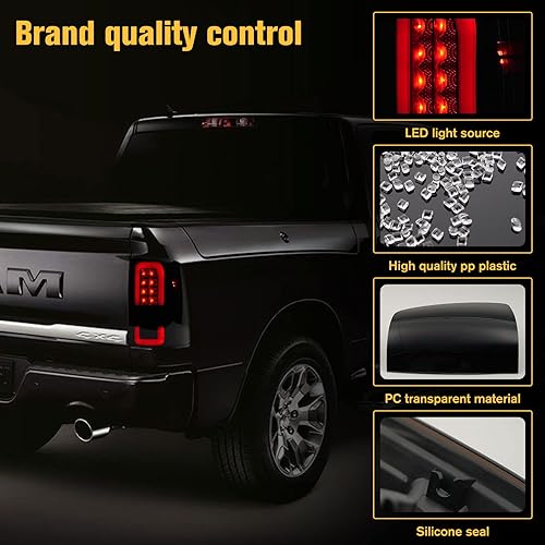 Miniatura 7 de LitMiRaCle Luz trasera LED de lente ahumada compatible con Dodge RAM 1500 2009-2018, luz de freno LED trasera compatible con Dodge RAM 2500 3500