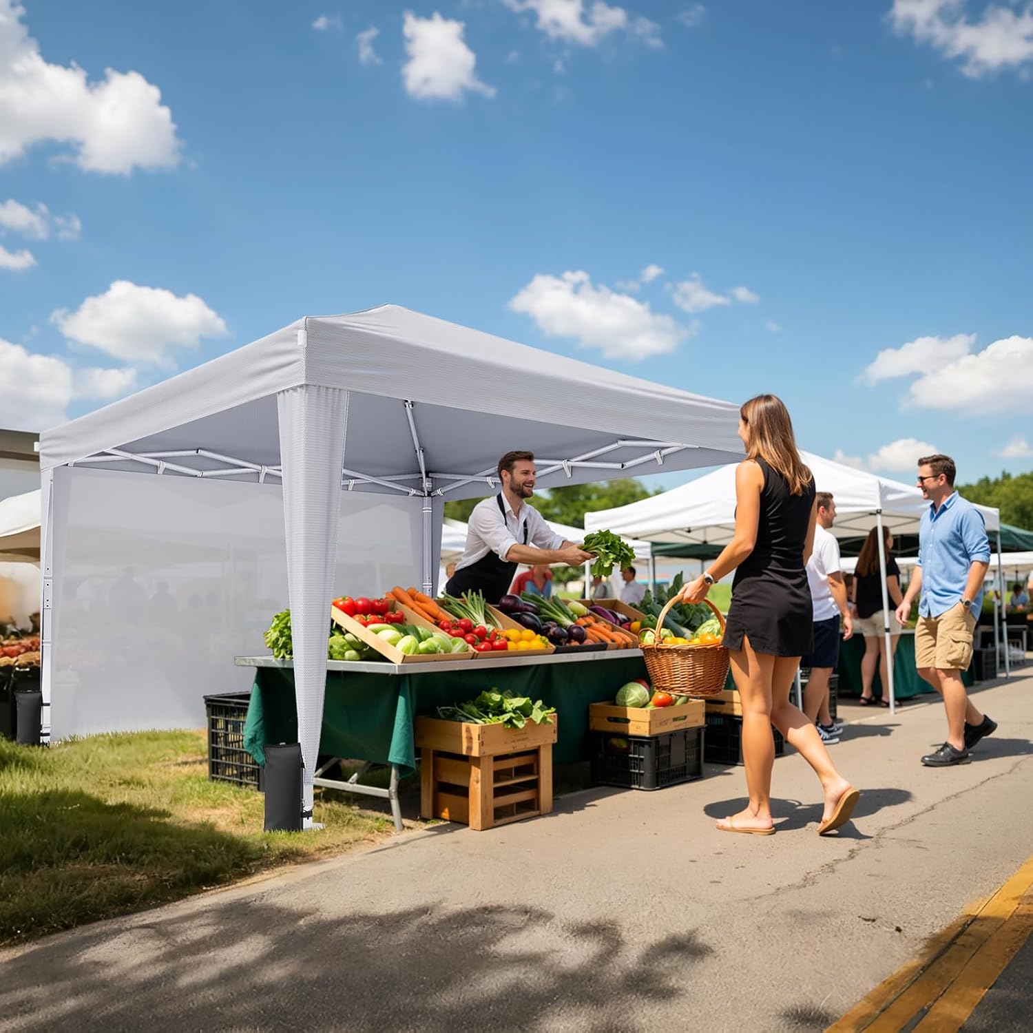 10x10 Pop Up Canopy with Sidewalls, Instant Portable Canopy Tent with Carry Bag for Commercial Events, Camping, Parties - White - Image 7