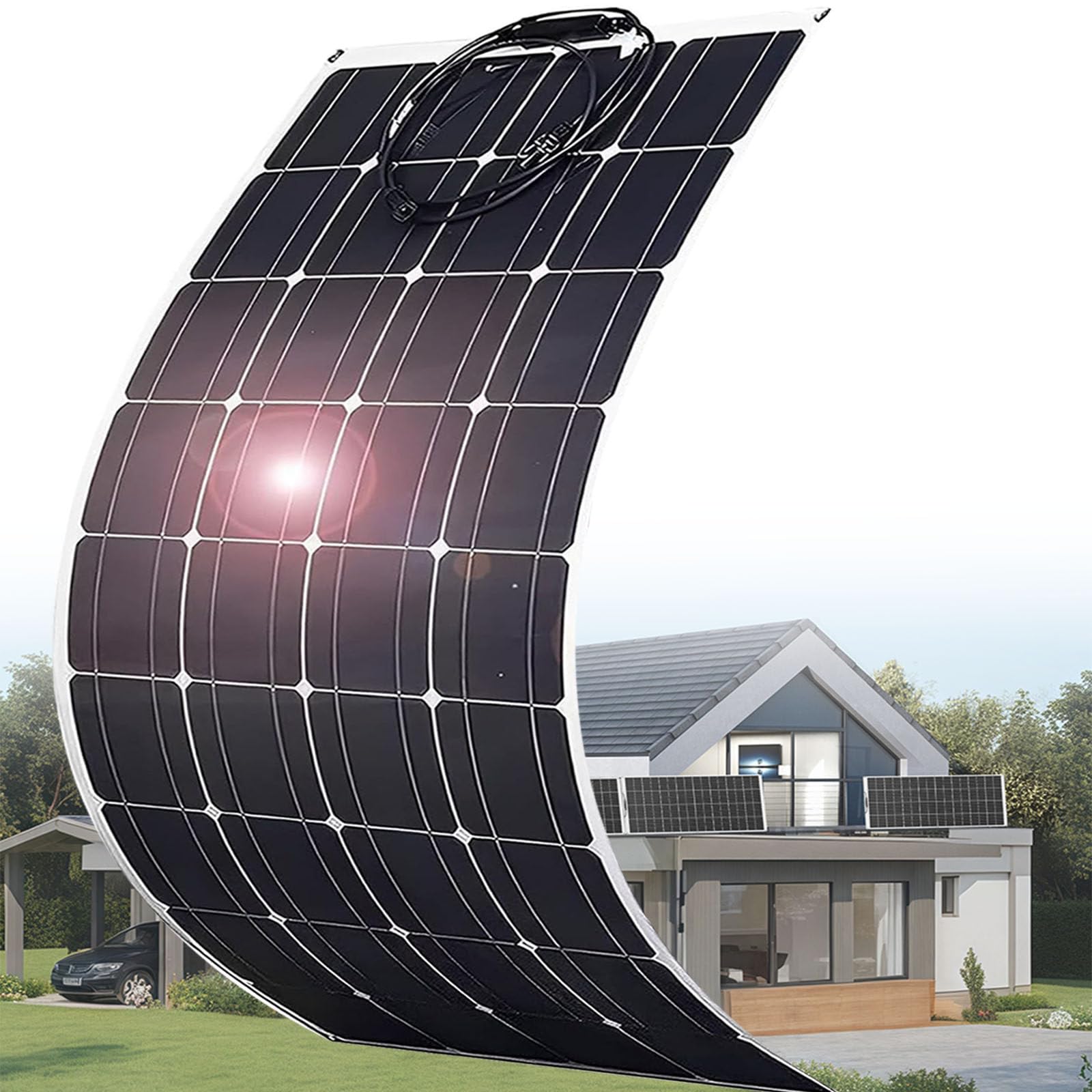SENJINGHUA Flexible Solar Panel 150W/200W/300W/400W/520W 36V 9BB Monocrystalline Cell 36 Volt Semi-Flexible for Marine RV Trailer Boat Cabin Van Car Uneven Surfaces 36V Battery Charge,150w