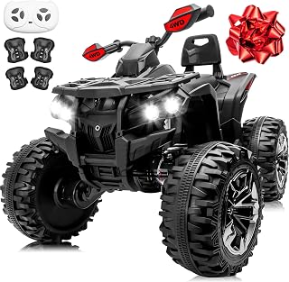 24V Kids ATV 4 Wheeler w/Remote Control, 9AH Battery Powered Electric Car w/ 3 Speeds, Shock Absorbers, Bluetooth, 2-Seater Quad for Kids Ages 3-8, Black
