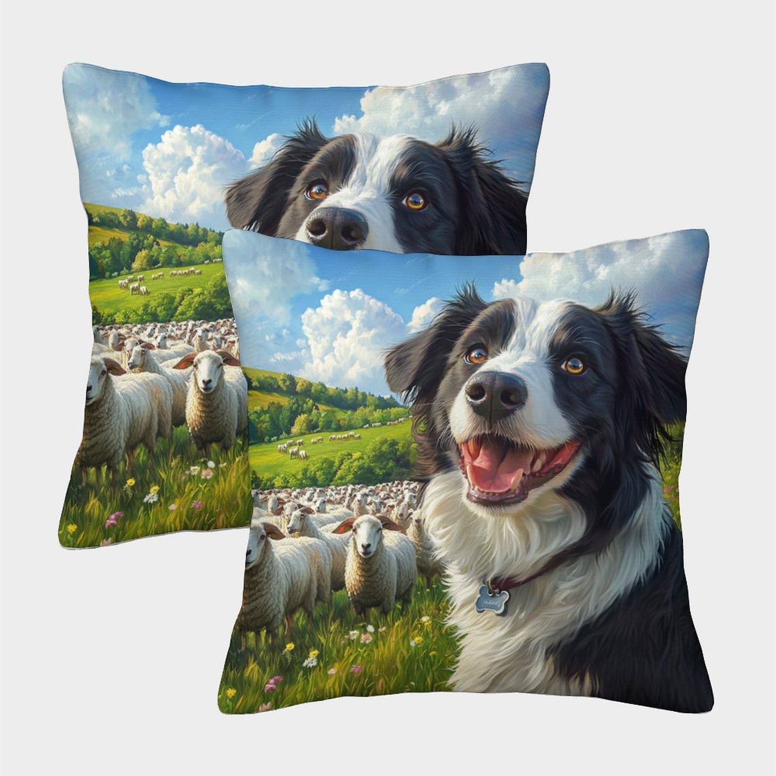 FYQTCIAN Polyester Linen Border Collie Cushion Covers for Sofa, Couch & Bed – Animal Dog Decorative Throw Pillow Cases Set of 2 – Machine Washable, Fade‑Resistant & Wrinkle‑Resistant 50x50cm