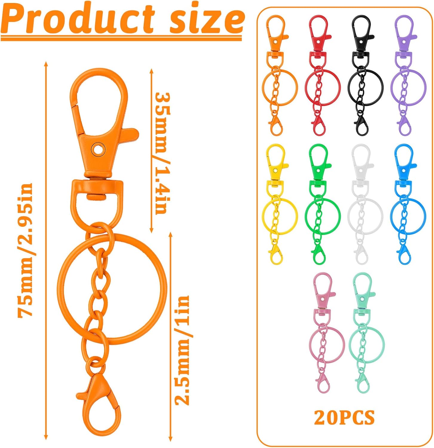 20 Pcs Colorful Swivel Snap Hook Metal Lobster Claw Clasps Keychain with Key Rings 10 Colors Key Chain Clip Hooks Lobster Clasp Swivel Clips for Keychain DIY Crafts Jewelry Making - Image 6
