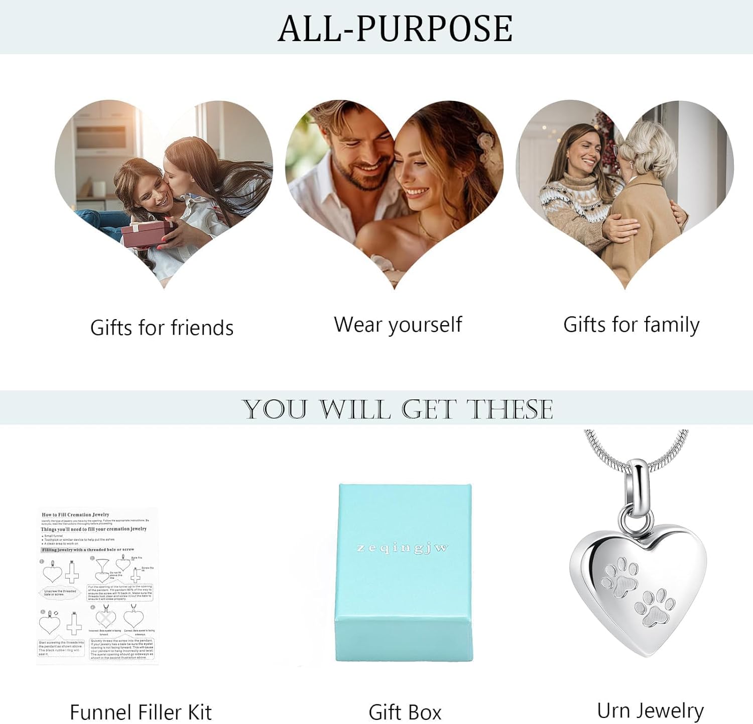 zeqingjw Pet Cremation Jewelry for Ashes for Dog/Cat Heart Urn Necklace for Ashes with Mini Keepsake Urn Memorial Ash Jewelry - Image 7