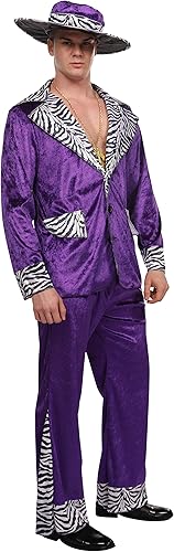 Miniatura 7 de Maxim Party Supplies Disfraz de jugador adulto Mack Daddy Hustler traje de terciopelo incluye sombrero, chaqueta de traje, pantalones, cadena dorada